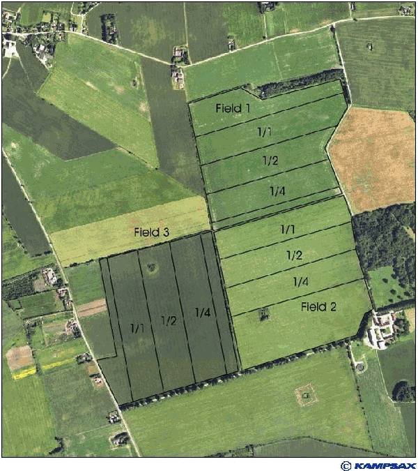 Aerial view of the experimental fields at Oremandsgård