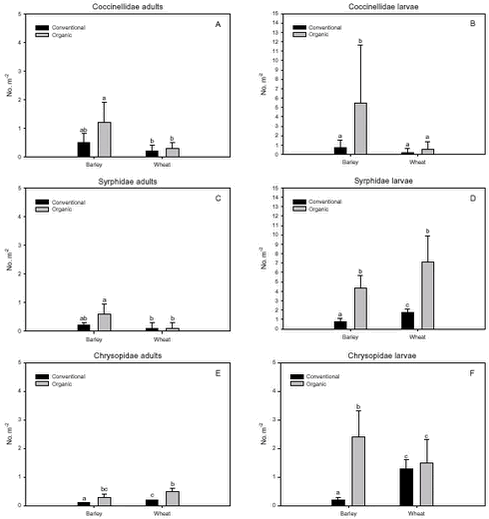 Estimated densities of Aphididae specific beneficials.