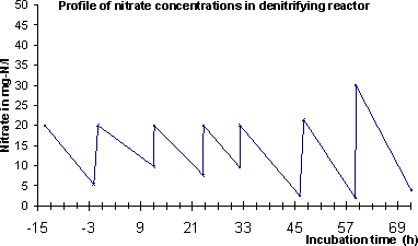Figure 0-1: Profile of nitrate concentrations in the batch experiment with denitrifying bacteria.