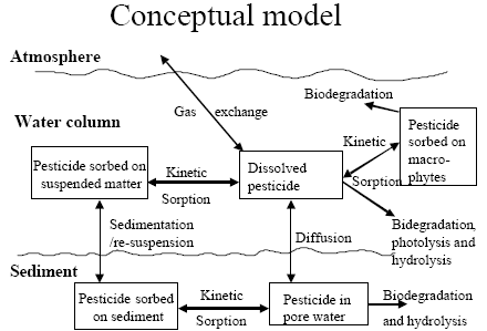 Figure 2.6 Conceptual drawing of the MIKE 11 pesticide module
