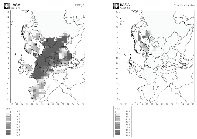 Figure 4.5. Percentage of ecosystem unprotected Figure 4.6. Percentage of ecosystem eutrophication by emissions in becoming protected by reduction 1990 from all European countries of the total nitrogen dioxide emission from Finland by 10%