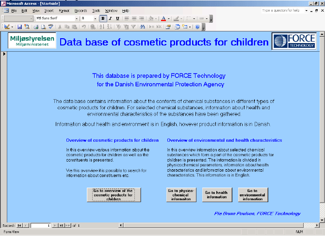 Figure 1: Front page of the database