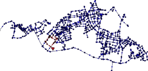 Figur 8.12 Det røde område viser forureningen af regnvand i området zone80syd i Århus - eksempel 2.