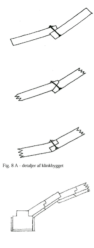Fig. 8 A - detaljer af klinkbygget  og Fig. 8B  kombineret kravel og klink