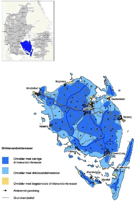 Figur 5.2 Udpegede områder med vandudvindingsinteresser på Fyn  