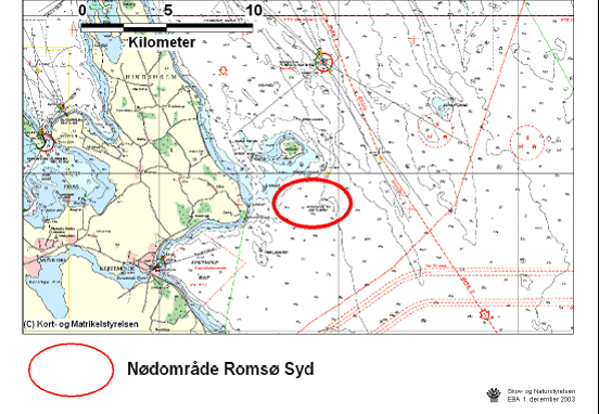 Figur 3.12 Regionplanskort, kort med naturbeskyttelsesinteresser samt søkort der angiver nødområde ved Romsø Syd.
