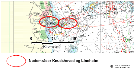 Figur 3.13 Regionplanskort, kort med naturbeskyttelsesinteresser samt søkort der angiver nødområde ved Nyborg
