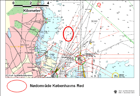 Figur 3.17 Regionplanskort, kort med naturbeskyttelsesinteresser samt søkort der angiver nødområde ved Københavns Red