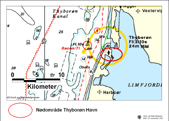 Figur 3.2 Regionplanskort, kort med naturbeskyttelsesinteresser samt søkort der angiver nødområde i Thyborøn Havn