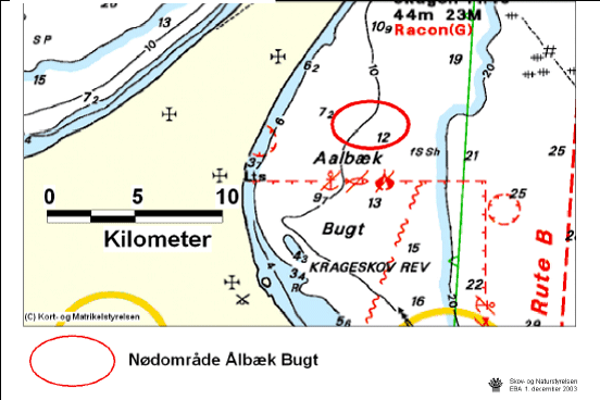 Figur 3.5 Regionplanskort, kort med naturbeskyttelsesinteresser samt søkort der angiver nødområde i Ålbæk Bugt.