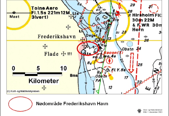 Figur 3.6 Regionplanskort, kort med naturbeskyttelsesinteresser samt søkort der angiver nødområde i Frederikshavn Havn
