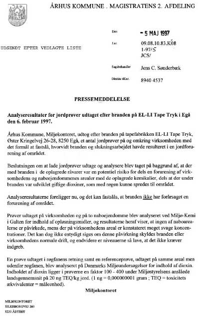 Bilag 1. Pressemeddelelse fra Århus Amt om branden i Egå