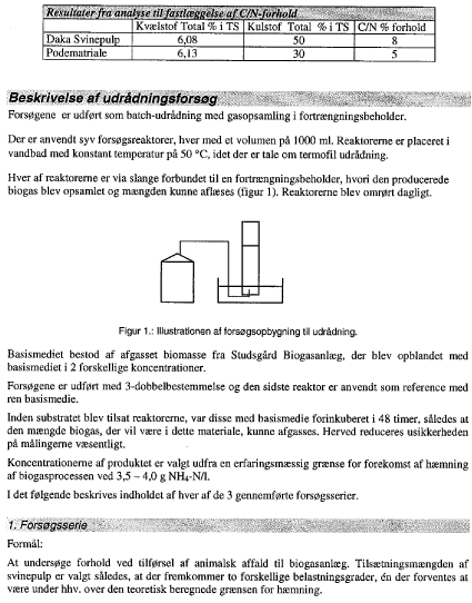 Billede: side 3 i publikationen udrådnigngsforsøg - gennemført arpril - juni 2003 i forbindelse med projektet udvikling af metoder til udnyttelse af animalsk affald i biogasanlæg