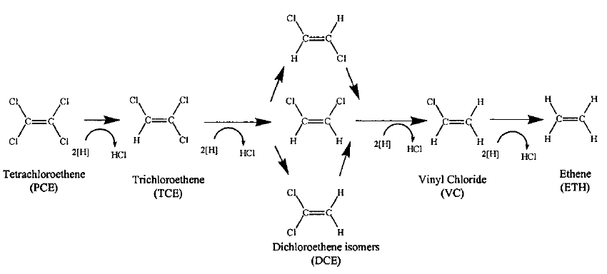 Figur 2.1. Sekventiel reduktiv deklorering af PCE.