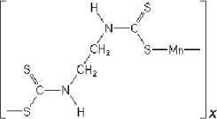 Manebs strukturformel som polymer, hvor X angiver antallet af monomere