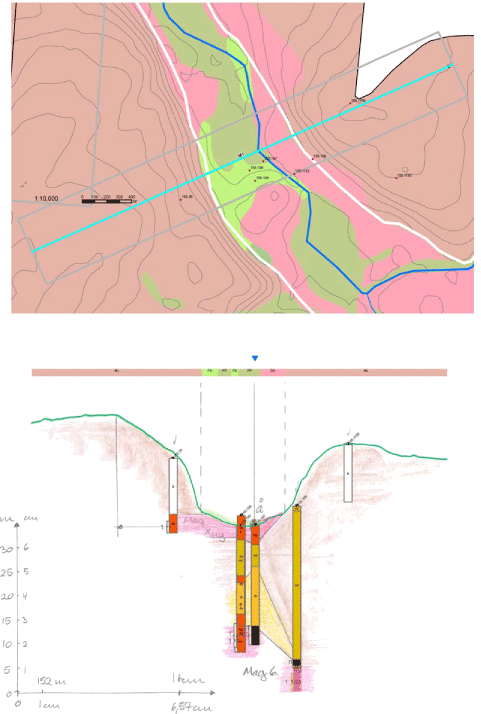 Figur 2.18. Eksempel fra transsekt T1 på færdigprocesseret profil-figur (efter tolkning)