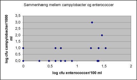 Figur 5: Sammenhørende resultater af campylobacter og enterokokker for badevand.