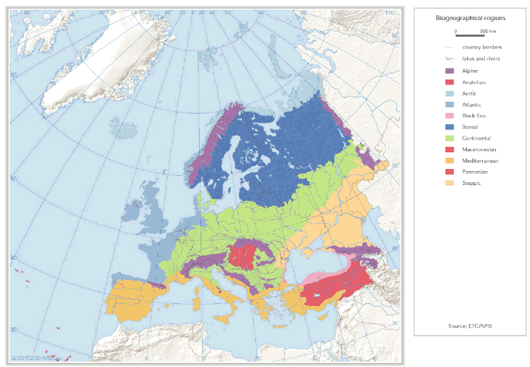 Figur 4-1 Biogeografiske zoner i EU iflg. Habitatdirektivet.