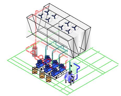 Figur 6.2: Isometrisk komponentlayout for 300 kW chiller
