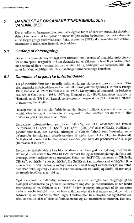 Bilag 16 – Rapport DHI – Miljøvurdering – november 2001