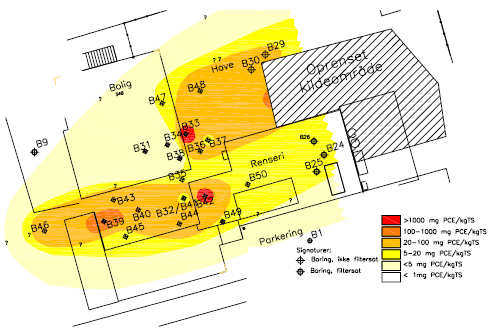 Figur 2.6: Situationsplan, jordforurening, nyt kildeområde (modificeret efter originalmateriale /ref. 16/).