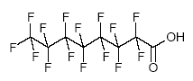 Figure 3.2: Structural formula of PFOA - perfluorooctanoic acid (C<sub>8</sub>HF<sub>15</sub>O<sub>2</sub>)
