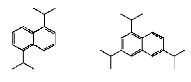 Figure 7.4: The chemical structure of Ruetasolv DI (CAS No. 38640-62-9) – to the left, and Ruetasolv TTPN (CAS No. 35860-37-8) – to the right