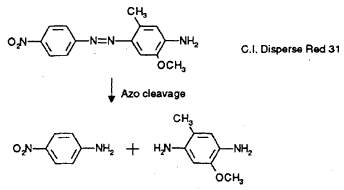 CI Disperse Red 3 1, formed by coupling diazotised p-nitroaniline to 6-methoxy-m-toluidine is cleaved to p-nitroaniline and 4-amino-6-methioxy-m-toluidine(2 kb)