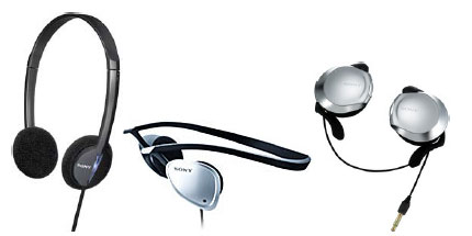 Figure 2. On-ear headphones. From left with a spring band over head, behind the neck and around the ear.