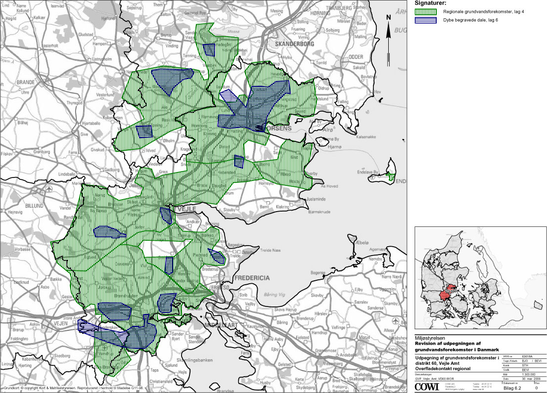 Kort: Grundvandsforekomster i Vejle Amt (Lokale grundvandsforekomster, lag 2)