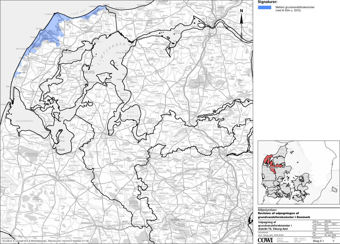 Kort: Grundvandsforekomster i Viborg Amt (Mellem grundvandsforekomster (ned til 50m u. GVS))