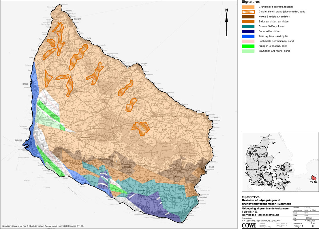 Kort: Grundvandsforekomster i Bornholms Regionskommune