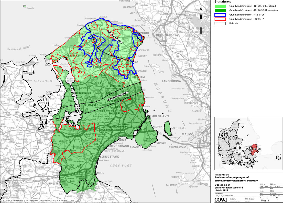 Kort: Grundvandsforekomster i distrikt HUR