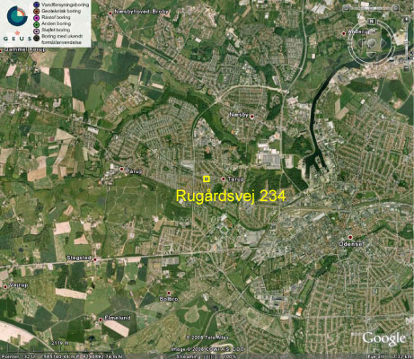 Figur 20: Luftfoto af området omkring den forurenede lokalitet på Rugårdsvej.