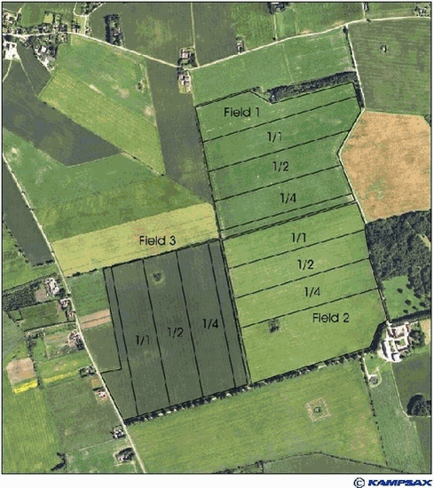 Aerial view of the experimental fields at Oremandsgård