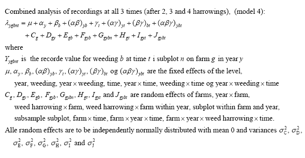 Model 2, 3 and 4 (weed and crop biomass and number of arthropods over both years)