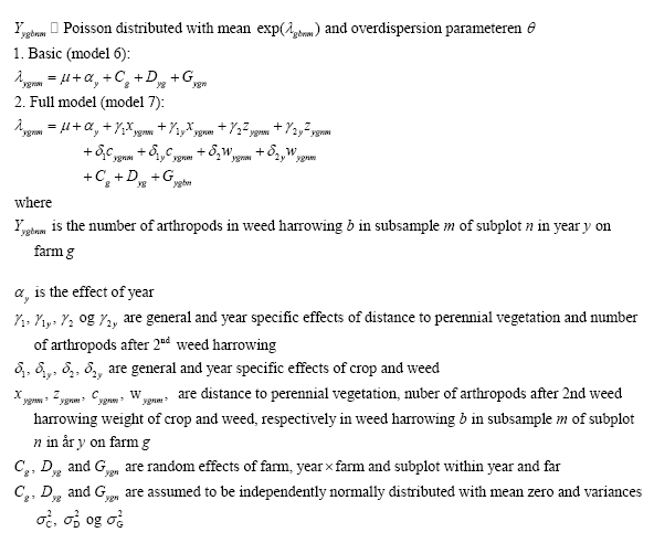 Model 6 and 7 (Linear effect of vegetation on arthropod abundance within field)