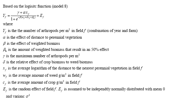 Model 8 (Non-linear effect of vegetation effect on arthropod abundance accross fields)