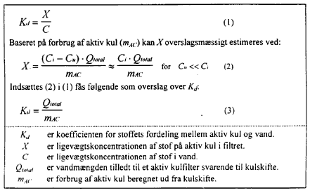 Boks 4.2 Estimering af fordeling af stof mellem aktiv kul og vand (sorptionsfordelingskoefficient). (10 Kb)