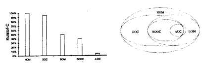 Figur 3.6 Fraktioner af organisk stof i grundvand  principskitse og teoretisk relativ fordeling. (3 Kb)