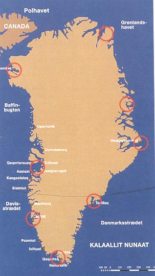 AMAPs vigtige unders&oslash;gelsesomr&aring;der i Gr&oslash;nland