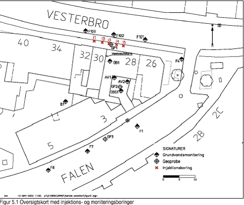 Figur 5.1 - Oversigtskort med injektions- og moniteringsboringer