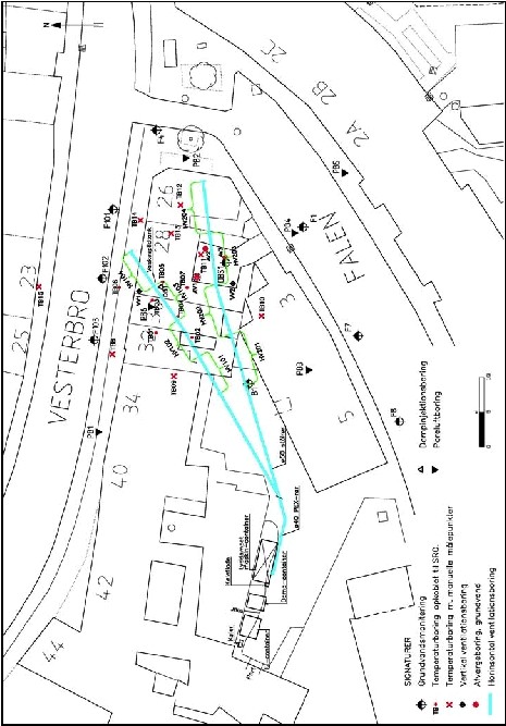 Figur 4.1 Oversigtskort med in-situ anl&aelig;g og moniteringsboringer