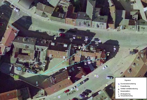 Figur 4.2 Orto-foto med in-situanl&aelig;g og moniteringsboringer