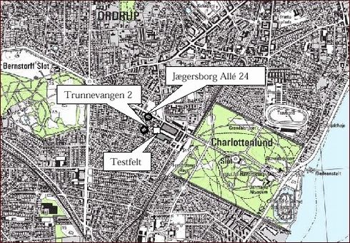Figur 3.1 Beliggenhed af lokalitet og testfelt (1:25.000)