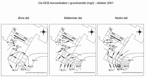 Klik p&aring; billedet for at se html-version af: &lsquo;Cis-DCE-koncentration i grundvandet (mg/l) - oktober 2001&lsquo;