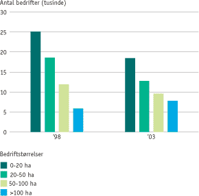 Figur: Udviklingen i bedriftst&oslash;rrelser fra 1998-2003
