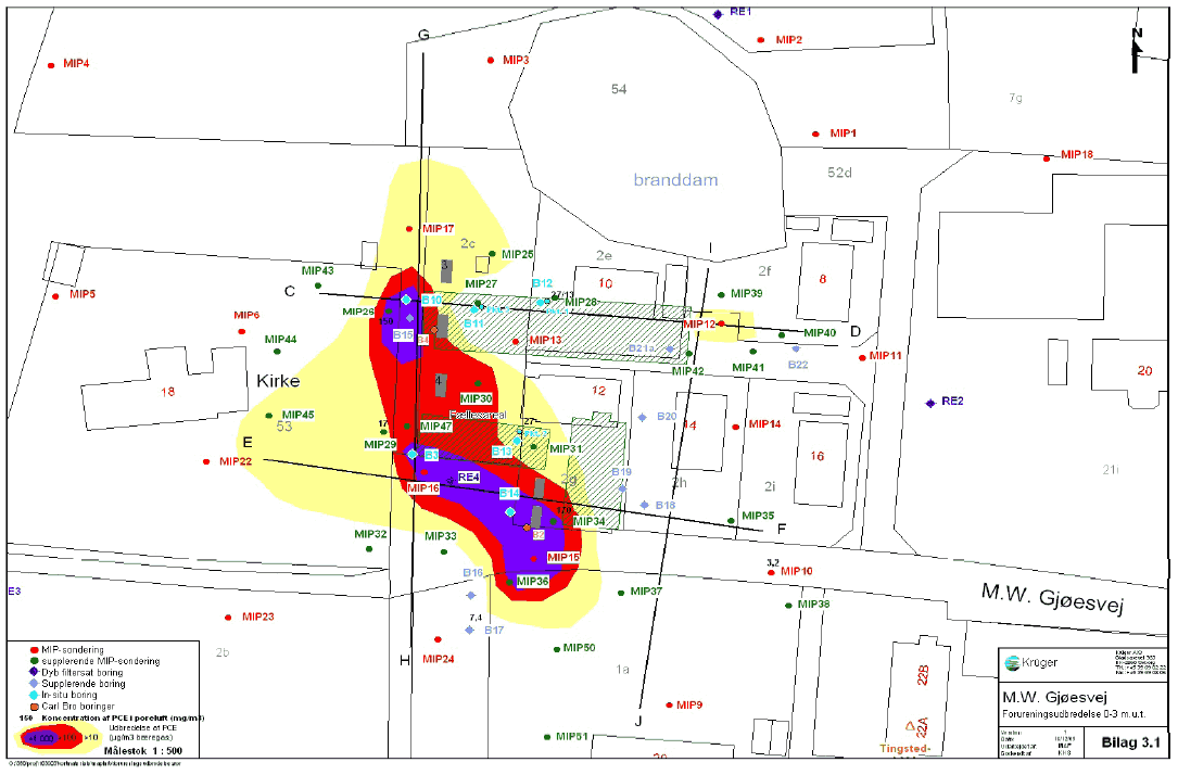 Bilag 2.5 Lokalitet L1 - Forureningsudbredelse, 0-3 m u.t.