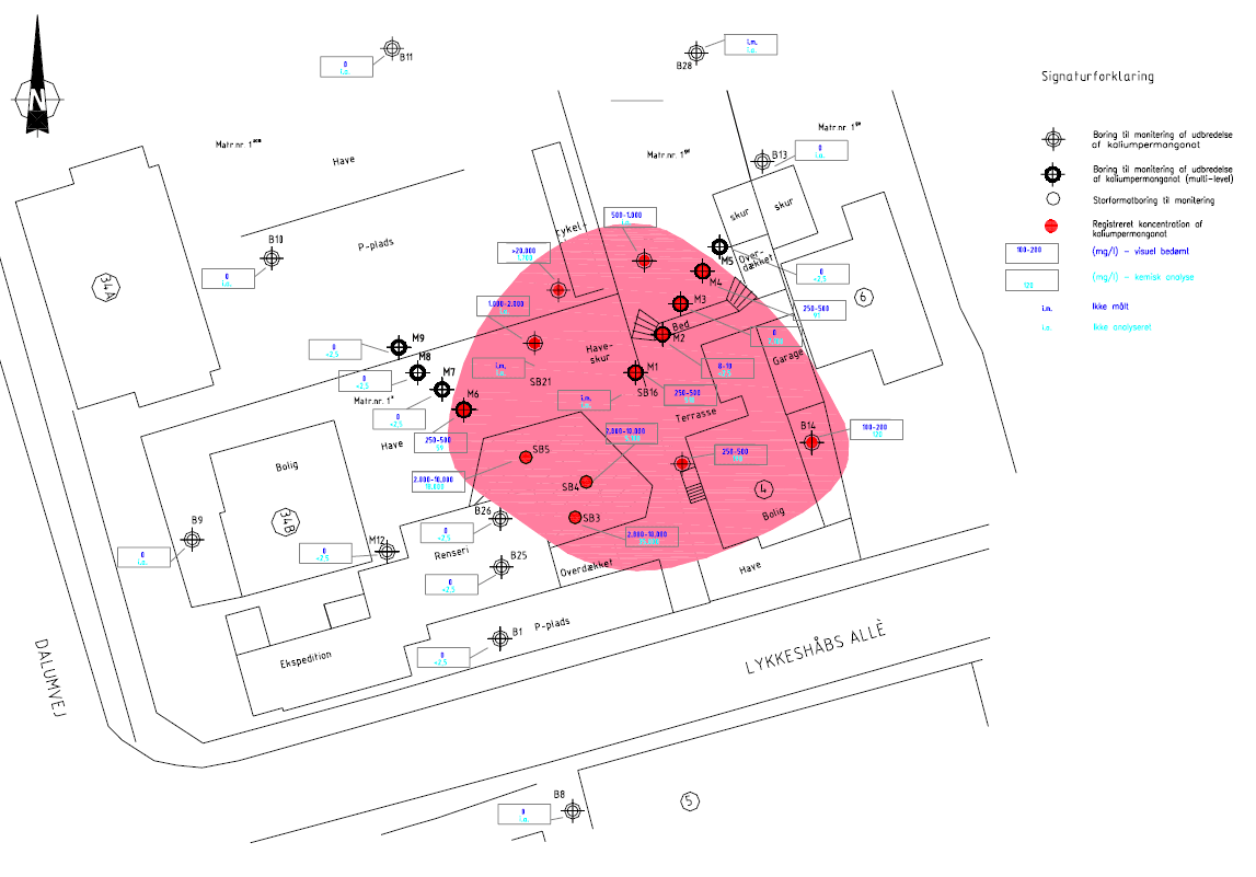 Figur 5.3: Udbredelse af KMnO<sub>4</sub> (3. måned, 16. januar 2003), (figuren ses i større format i bilag 3.8.1).