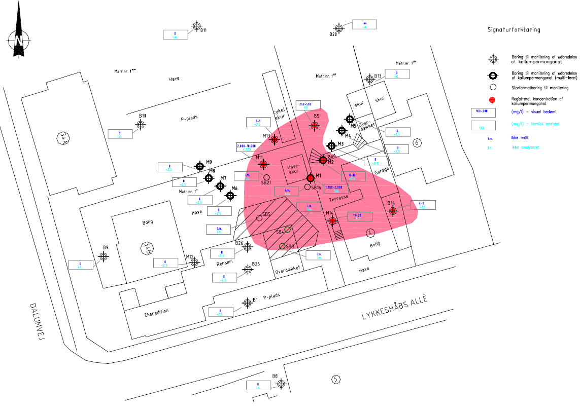 Figur 5.4: Udbredelse af KMnO<sub>4</sub> (6. måned, 23. april 2003), (figuren ses i større format i bilag 3.8.2).
